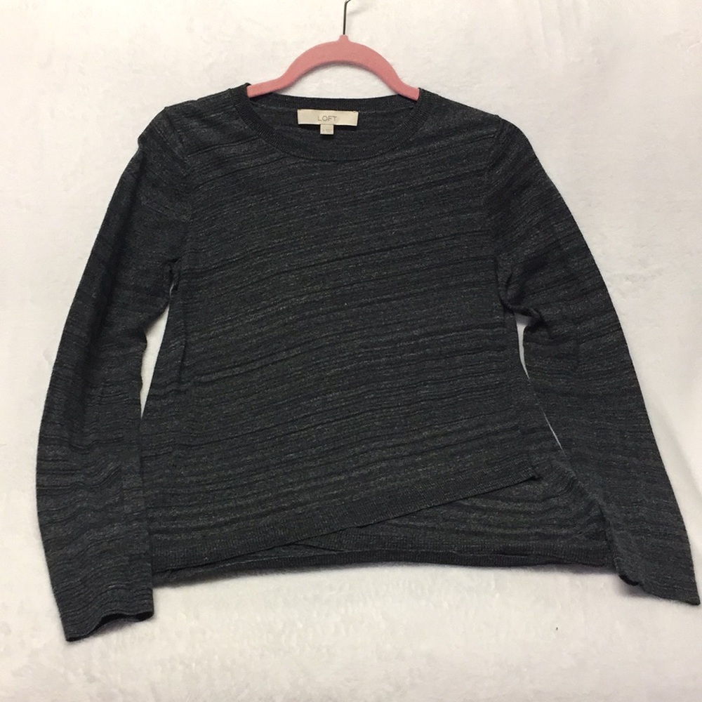 ANN TAYLOR LOFT BLACK HEATHERED DIAGONAL CREW NECK SWEATER